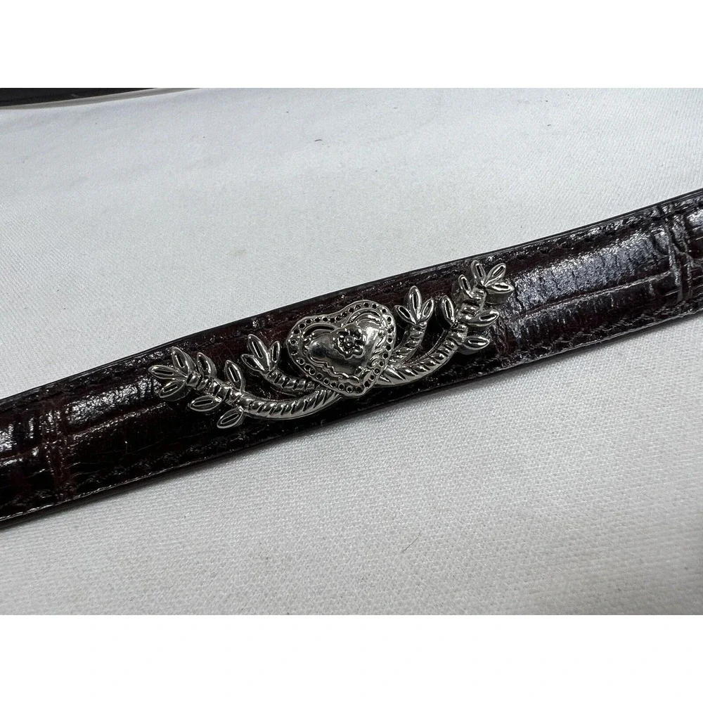 Mak Chantal Skinny Belt Womens L‎ Brown Leather Western Silver Buckle New